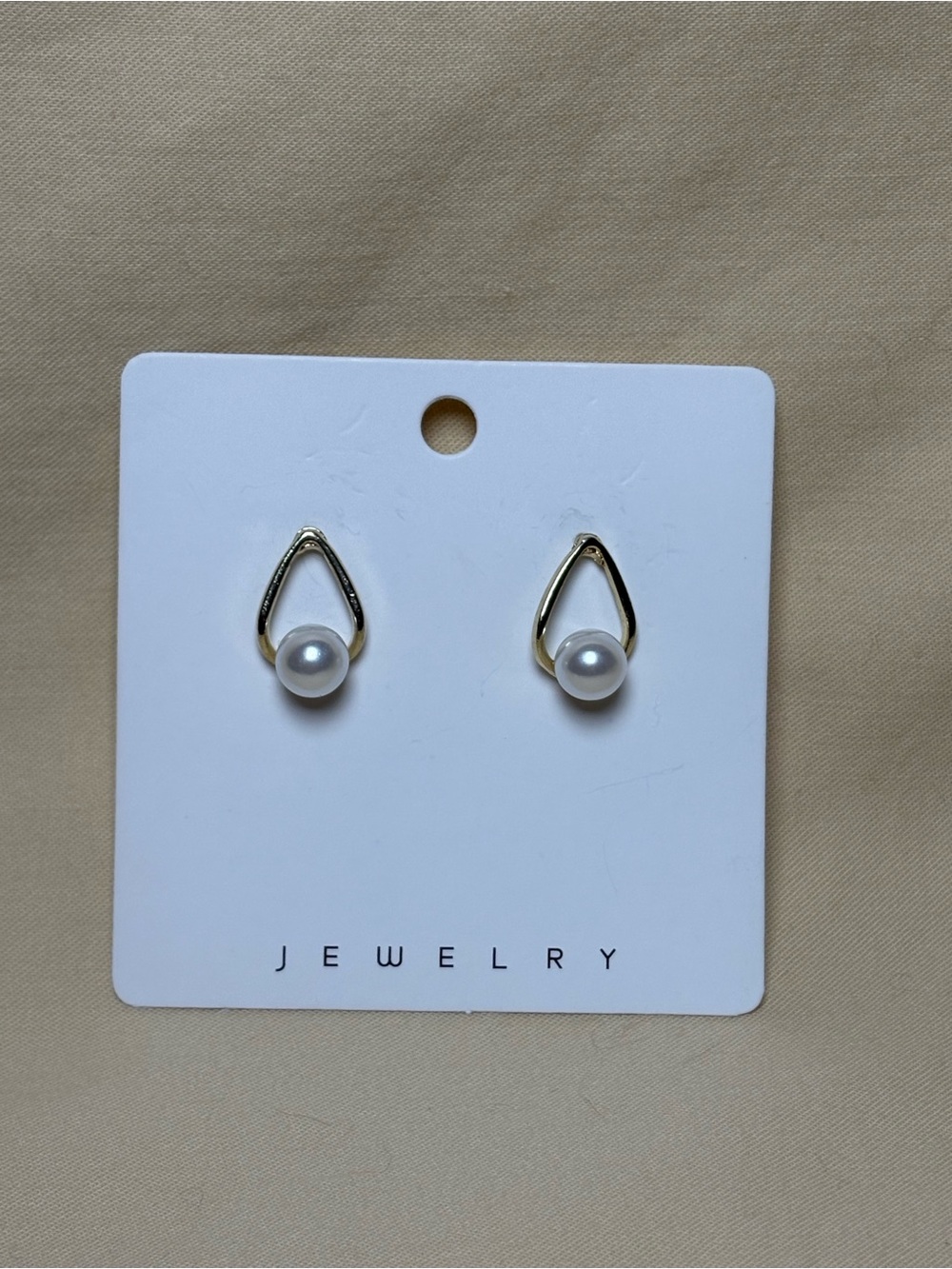 Gold Teardrop Pearl Stud Earrings -